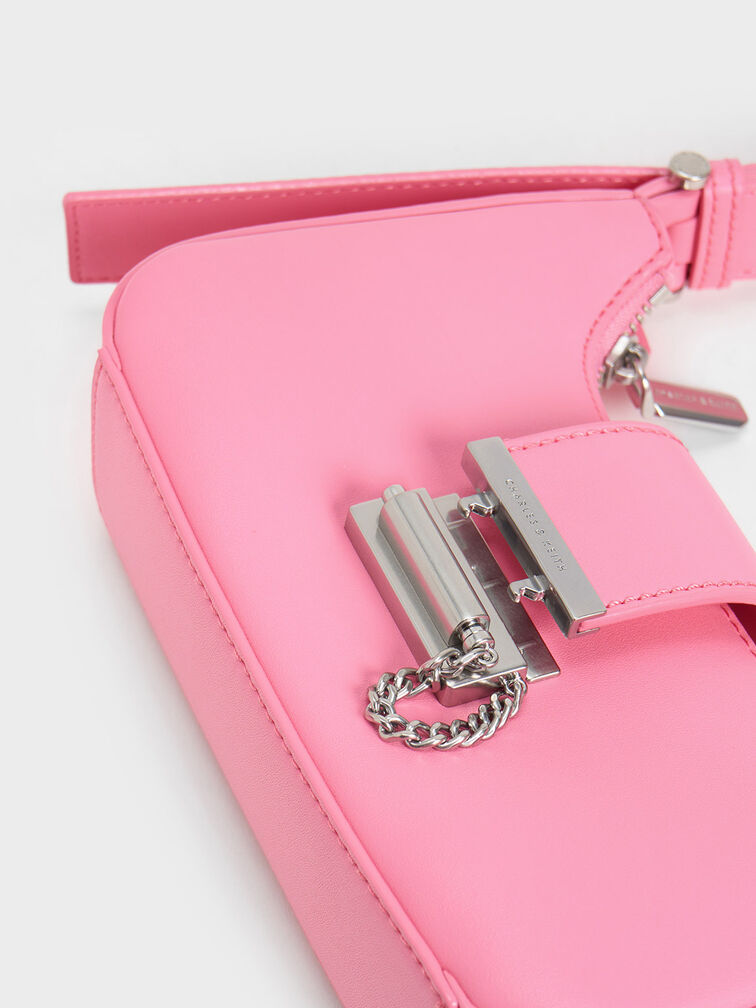 Metallic Accent Belted Bag, Pink, hi-res
