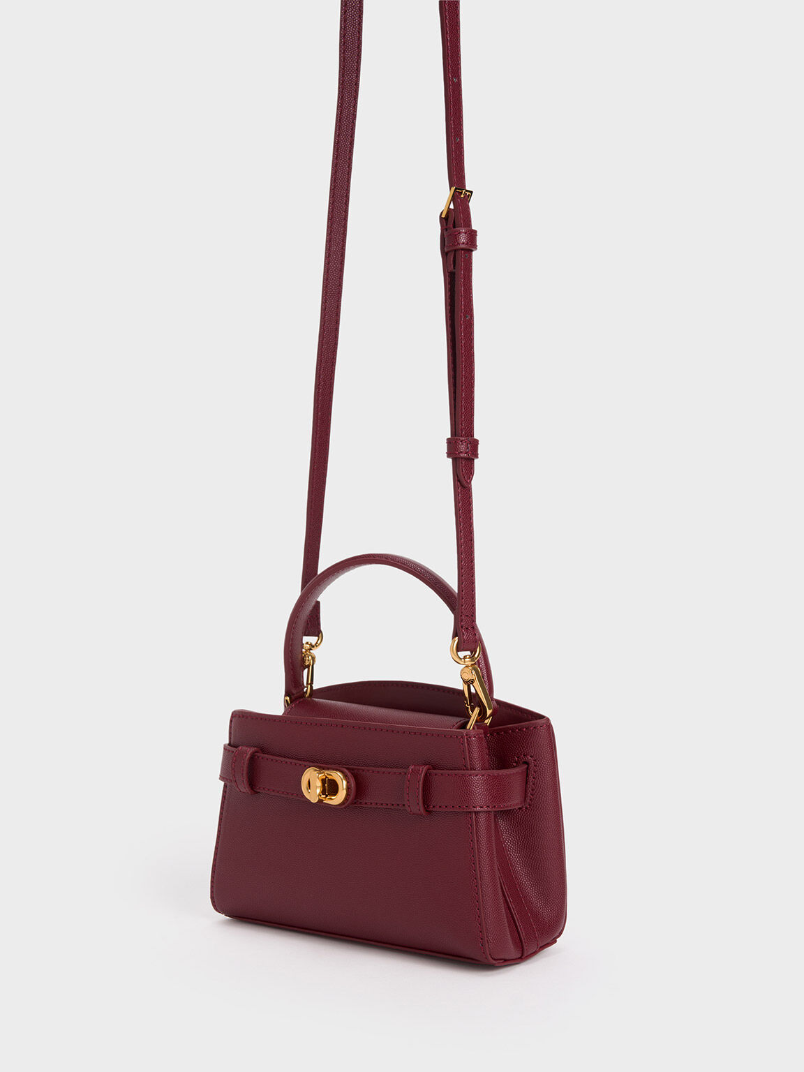 Burgundy Aubrielle Metallic Buckle Top Handle Bag CHARLES KEITH SA