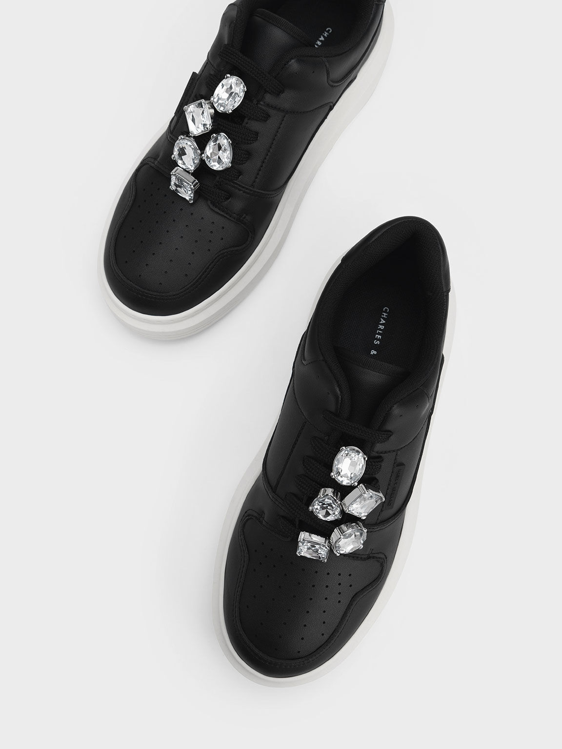 Gem-Embellished Platform Sneakers, Black, hi-res