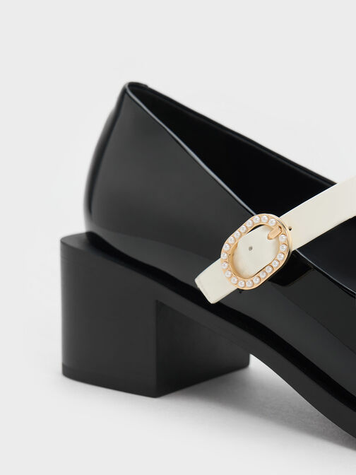 Patent Crystal-Embellished Buckle Two-Tone Mary Janes, Black Patent, hi-res