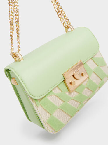 Alva Checkered Push-Lock Chain Bag, Mint Green, hi-res