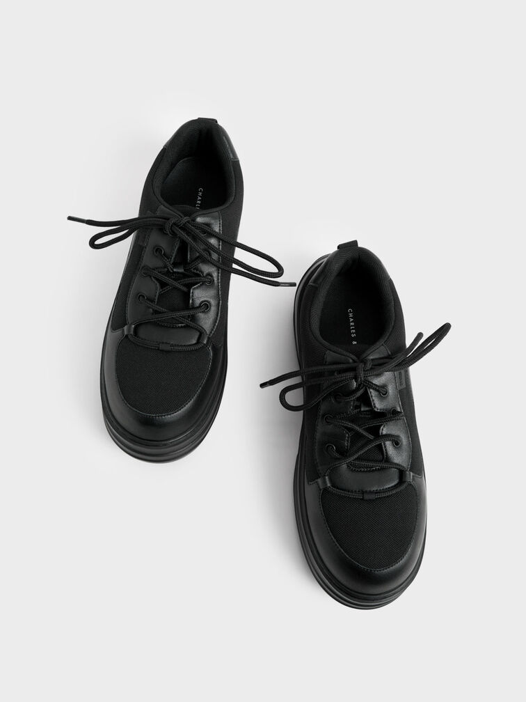 Mesh Chunky Sole Sneakers, Black, hi-res