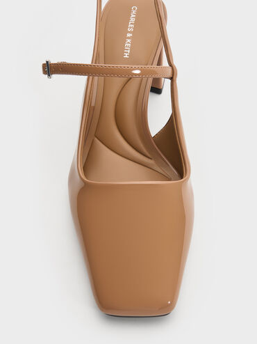 Patent Square-Toe Mary Jane Slingback Pumps, Caramel, hi-res