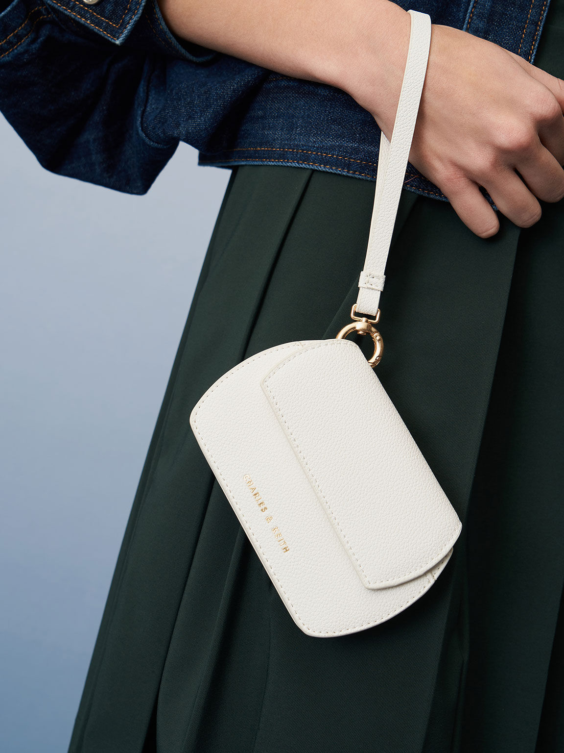 Selby Front Flap Curved Wristlet, White, hi-res