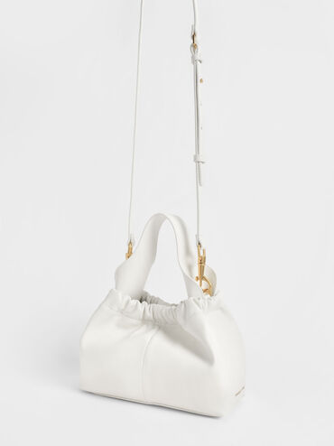 حقيبة باكت واسعة بتصميم مكشكش, أبيض, hi-res