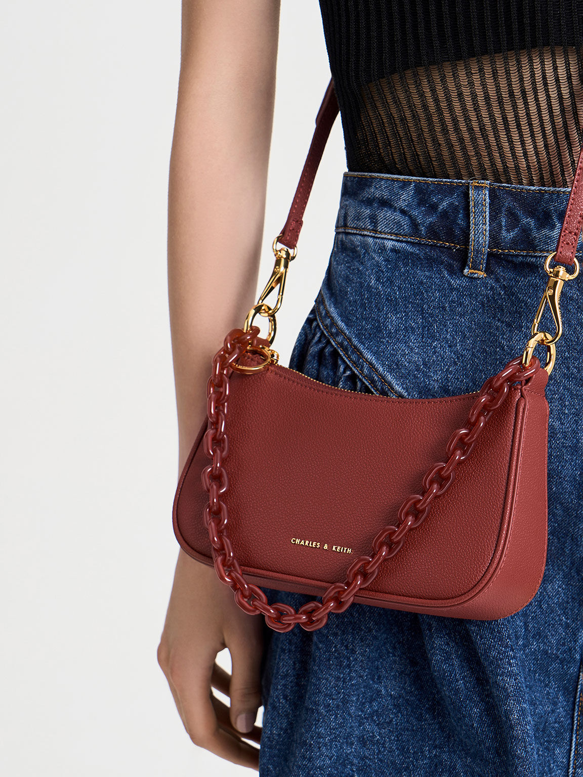 Alcott Scarf Chain-Link Shoulder Bag, Brick, hi-res
