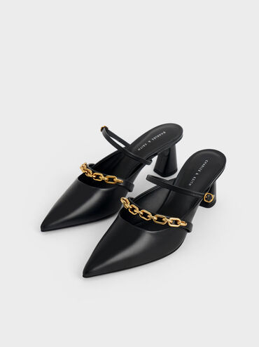 حذاء ميول مع كعب ترابيز وسلسلة, أسود, hi-res