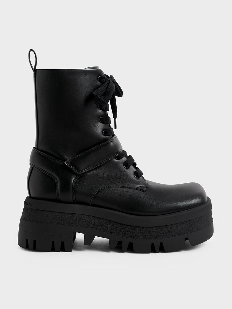 Rainier Belted Lace-Up Boots, Black, hi-res
