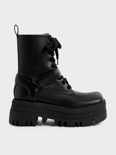 Rainier Belted Lace-Up Boots, Black, hi-res