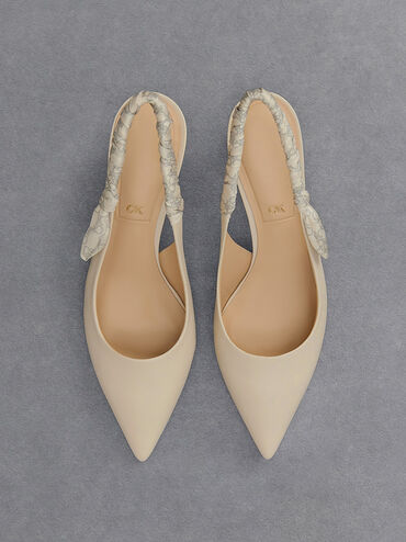 Tully Leather Ruched Print Slingback Pumps, Chalk, hi-res