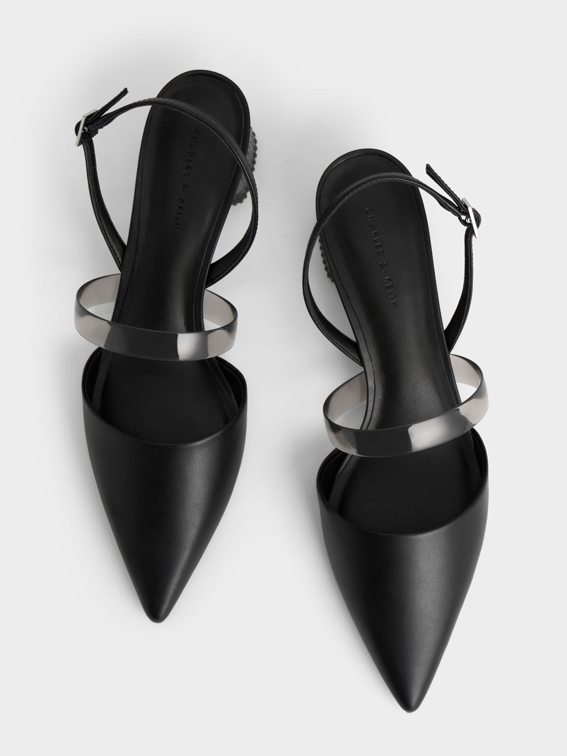 Clear Strap Slingback Pumps, Black, hi-res