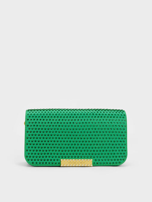 حقيبة بذراع سلسلة مزينة, لون أخضر, hi-res