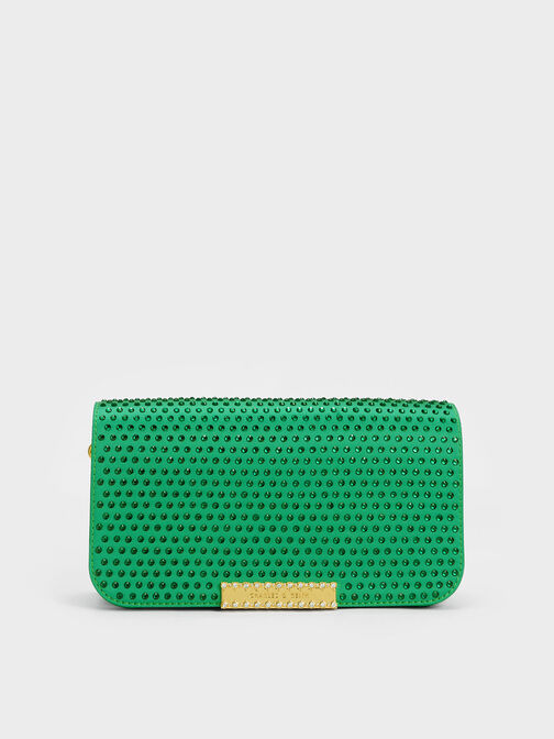 Embellished Chain Strap Bag, Green, hi-res