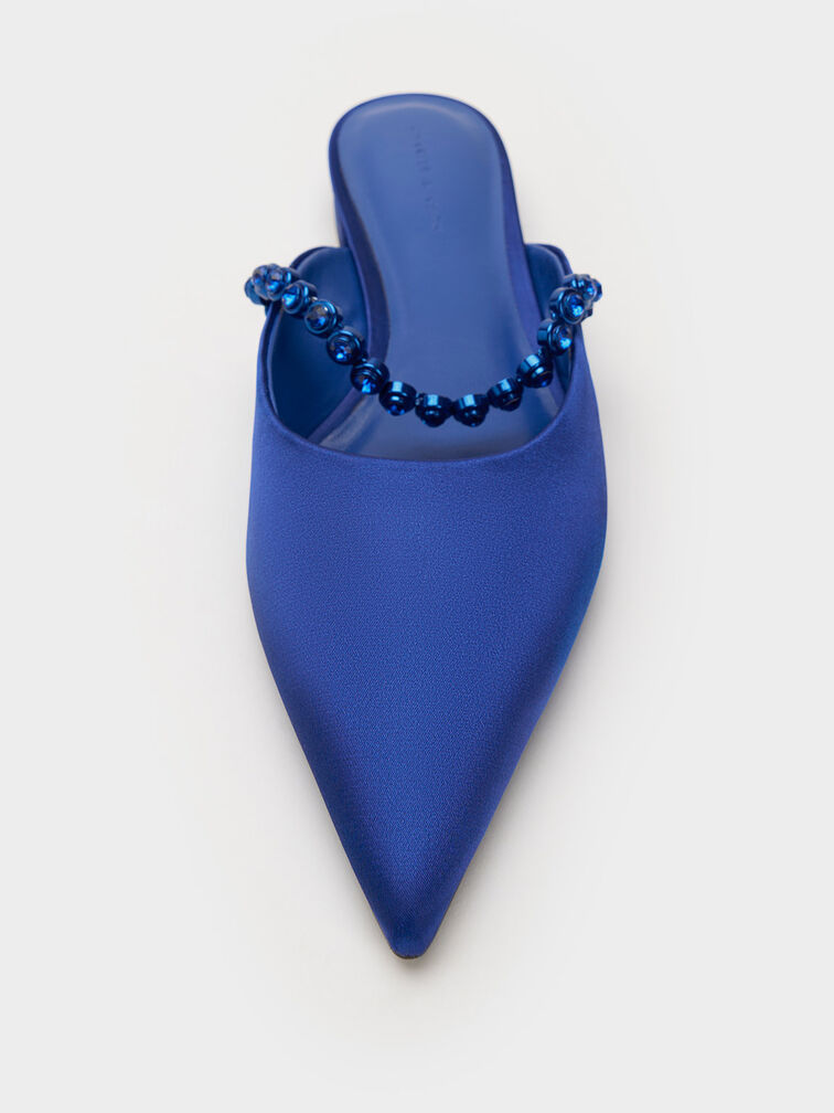 Gem-Strap Flat Mules, Blue, hi-res