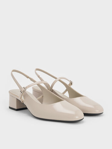 Block-Heel Slingback Mary Jane Pumps, Light Grey, hi-res