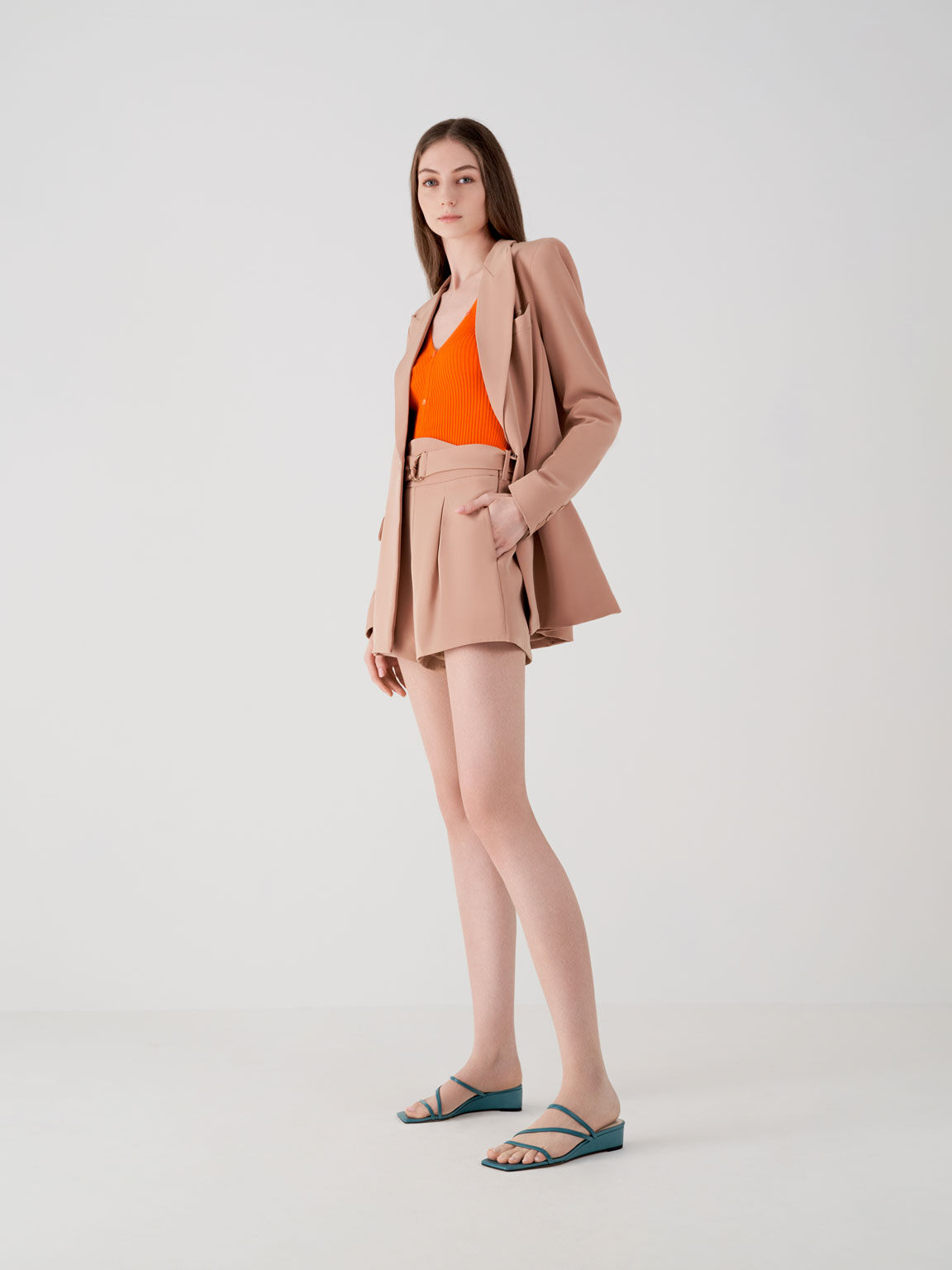 Strappy Wedge Mules, Green, hi-res