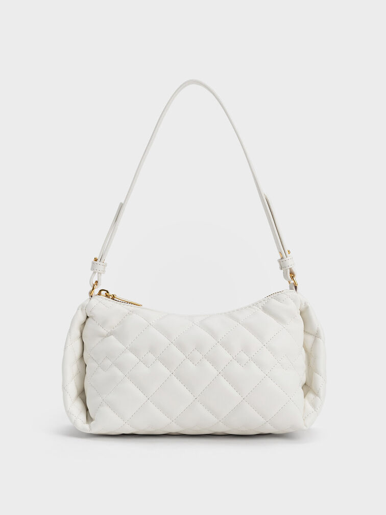 Nezu Chain Handle Quilted Hobo Bag, White, hi-res