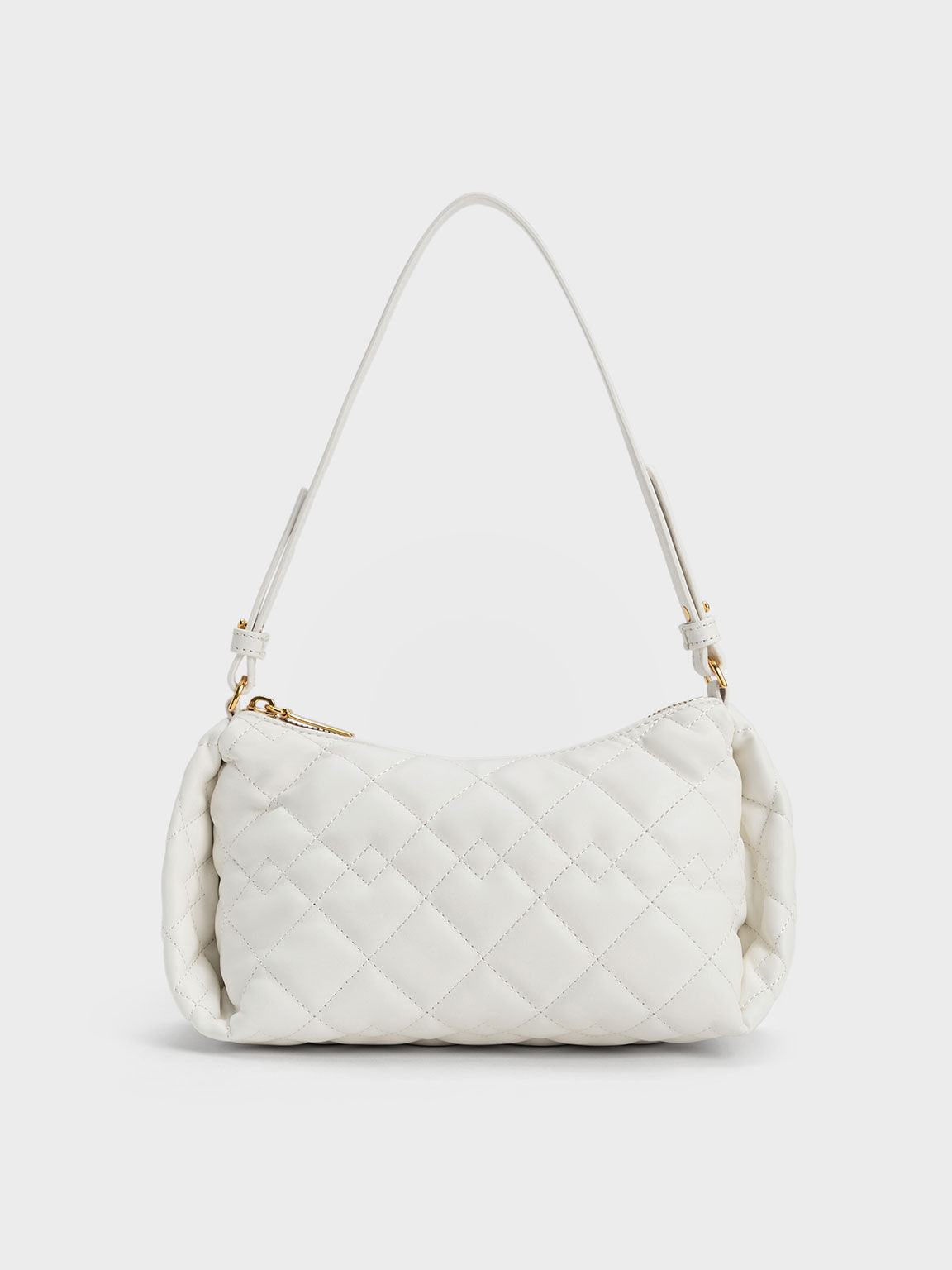 Nezu Chain Handle Quilted Hobo Bag, White, hi-res