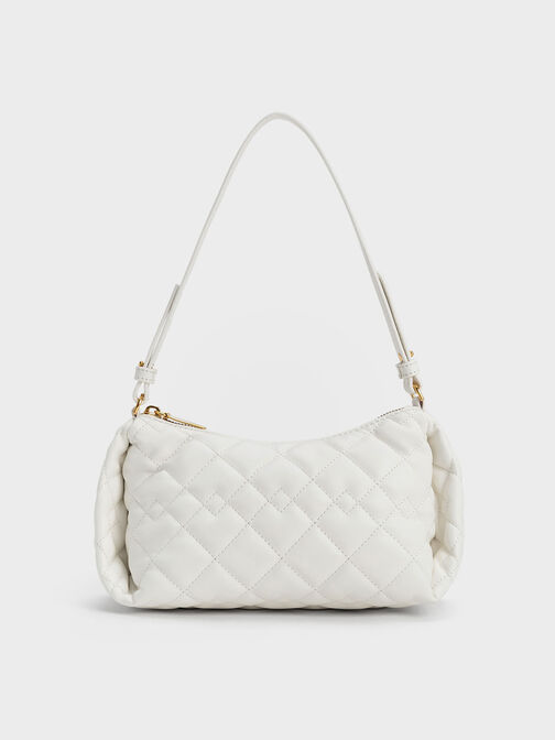 Nezu Chain Handle Quilted Hobo Bag, White, hi-res