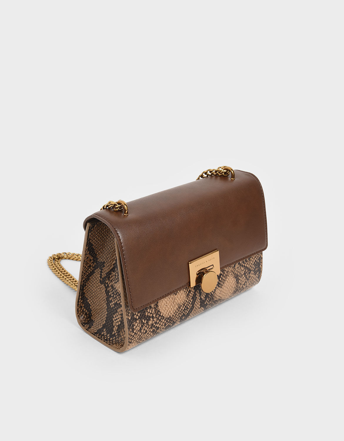 Brown Snake Print Chain Strap Clutch CHARLES KEITH SA