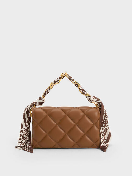 Alcott Scarf Handle Quilted Clutch, Chocolate, hi-res