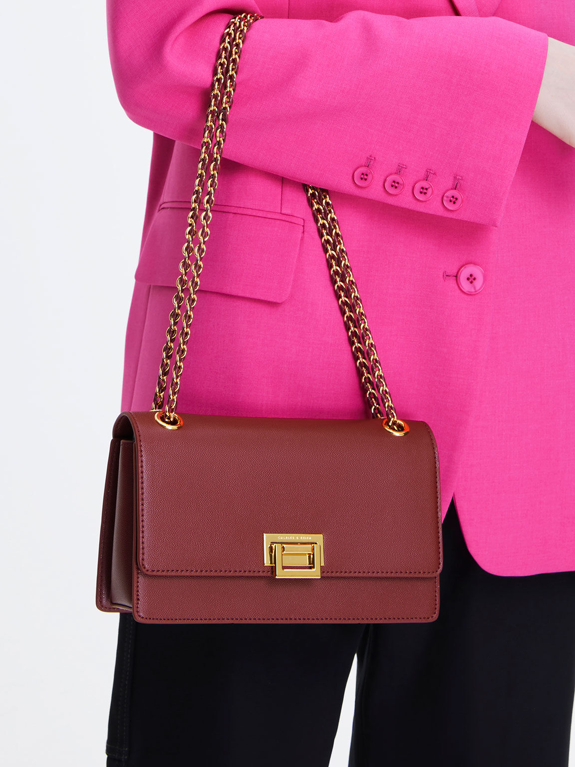 Push lock front deals flap bag