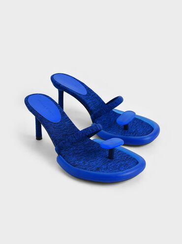 Electra Recycled Polyester Heeled Thong Sandals, Blue, hi-res