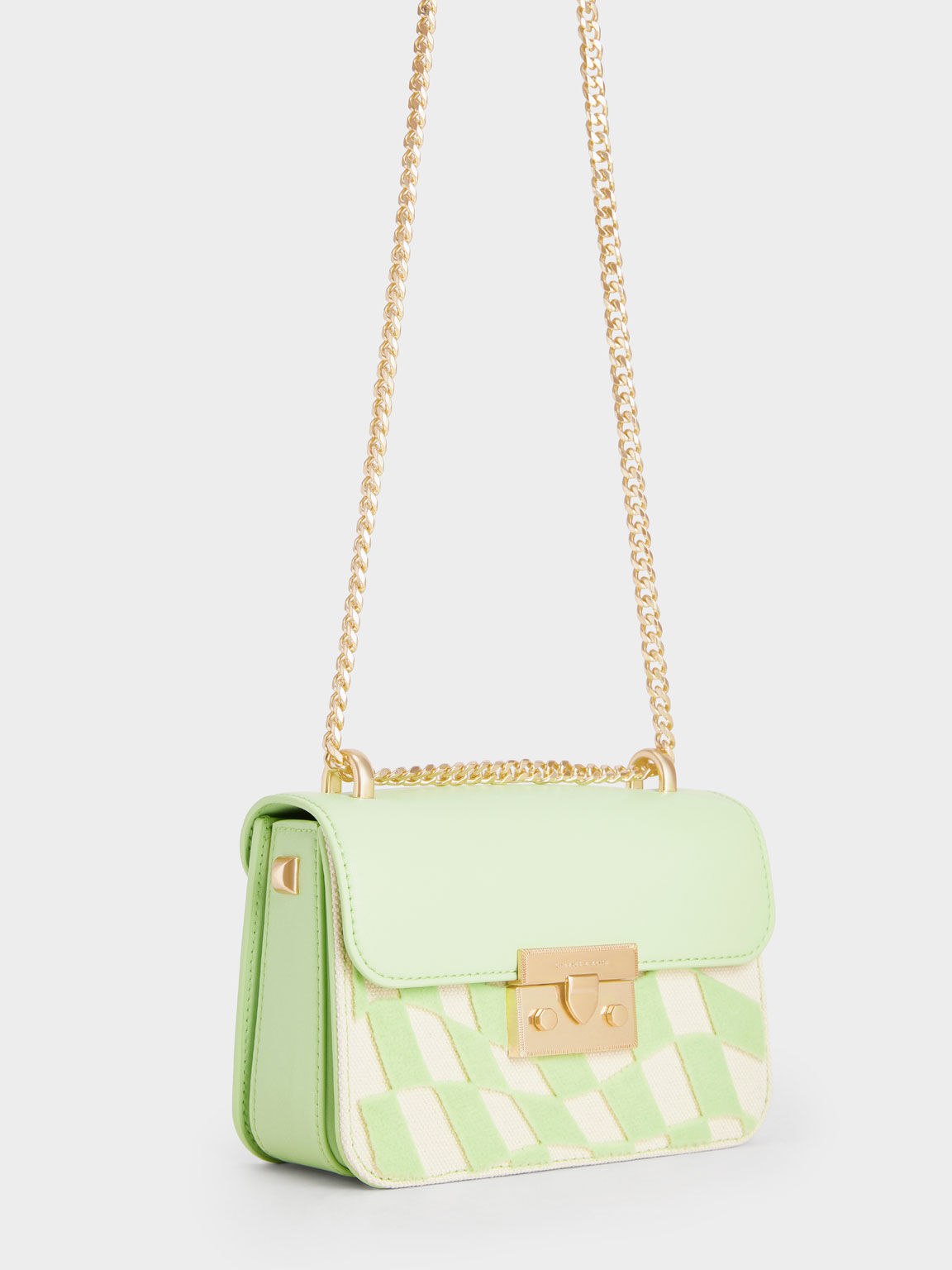Metallic Push-Lock Chain Bag, Mint Green, hi-res