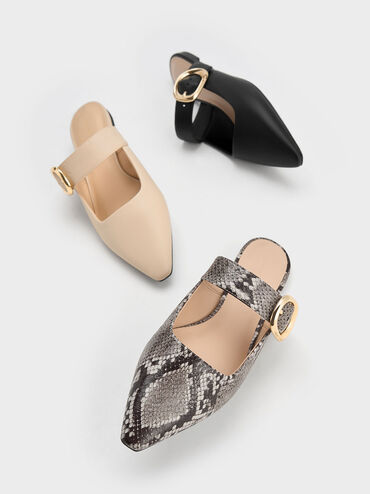 Buckle-Strap Flat Mules, Nude, hi-res
