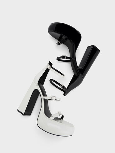 Elvina Patent Buckled Platform Sandals, White, hi-res