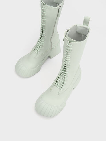 Adrian Chunky Sole Lace-Up Boots, Light Green, hi-res