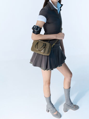 Mini Sianna Corduroy Bowling Bag, Deep Olive, hi-res