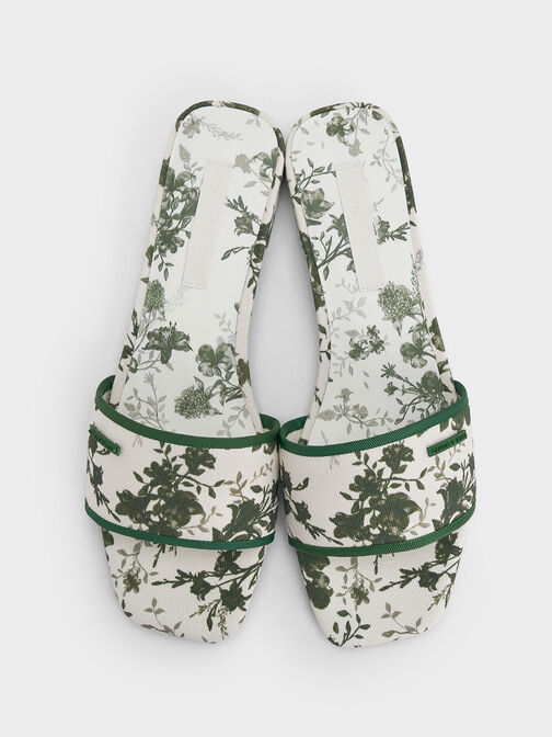 Floral-Print Slide Sandals, Green, hi-res