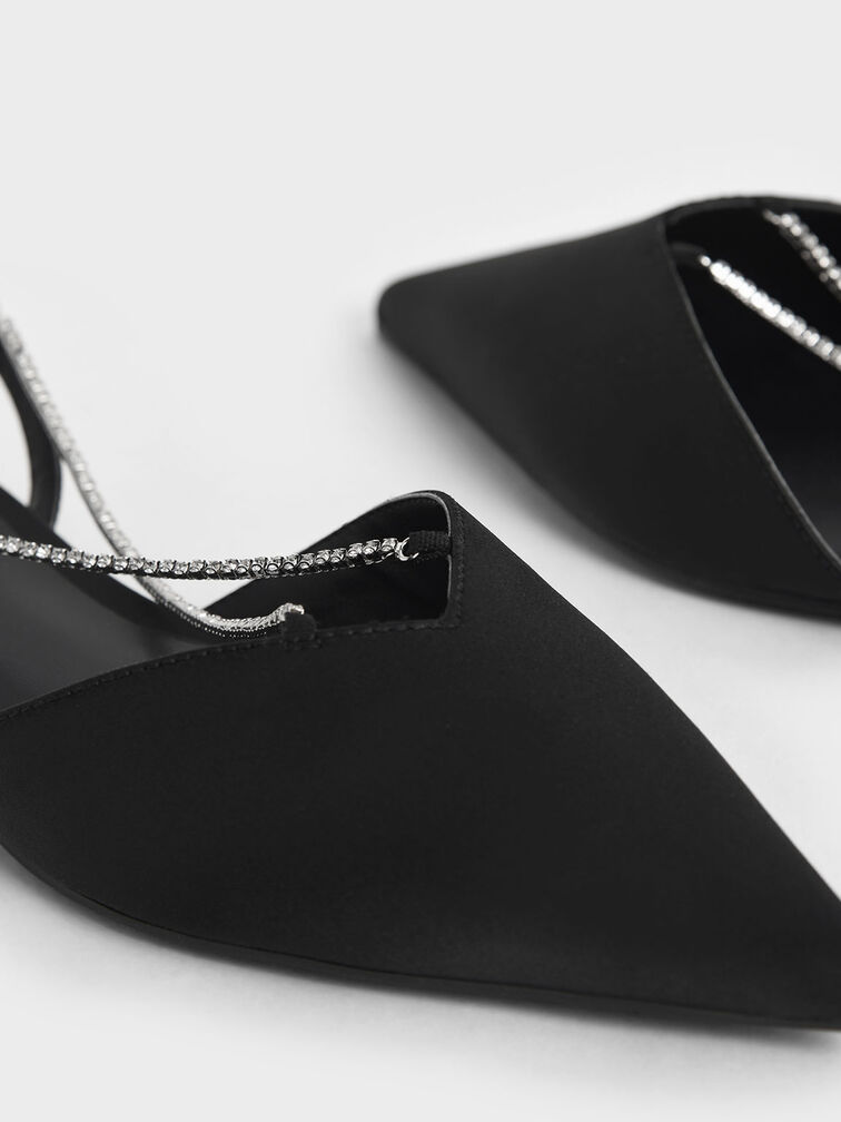 Adel Recycled Polyester Gem-Embellished Slingback Ballerinas, Black, hi-res