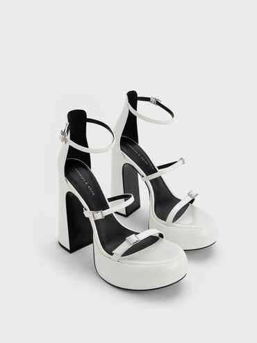 Elvina Patent Buckled Platform Sandals, White, hi-res