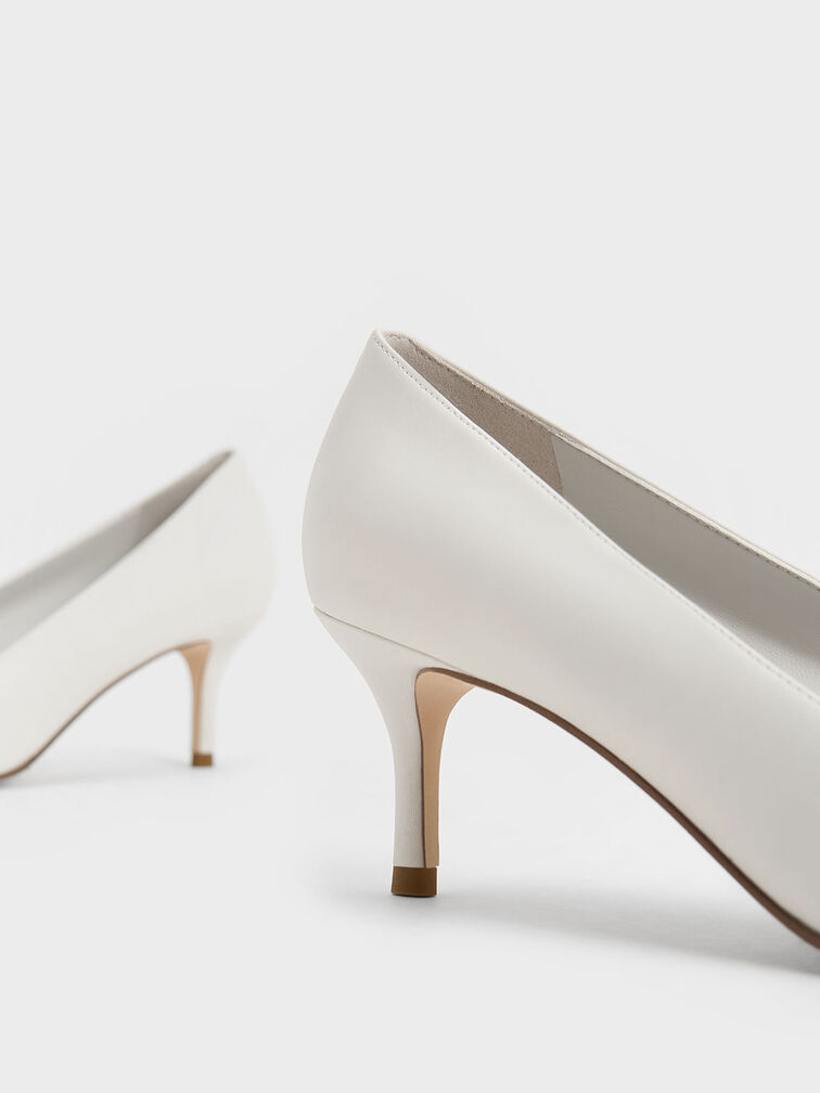 Two-Tone Buckle-Strap Pointed-Toe Pumps, White, hi-res