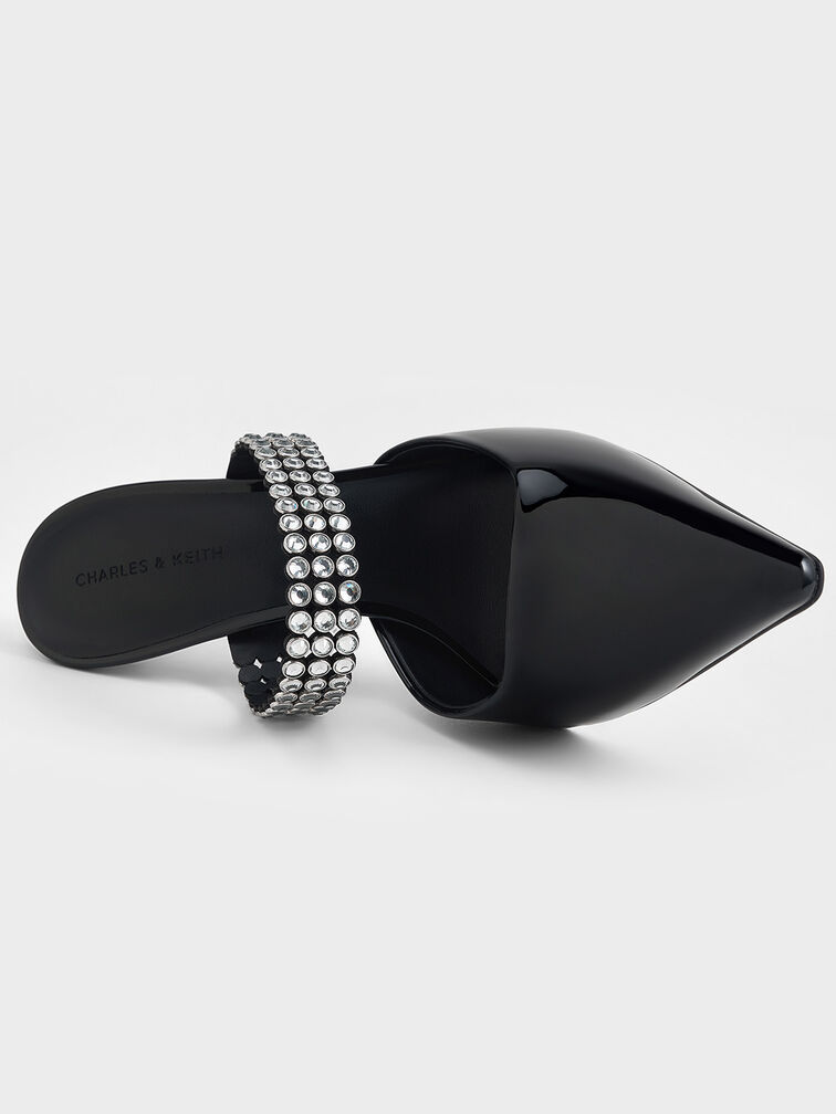 Patent Crystal-Embellished Heeled Mules, Black Patent, hi-res