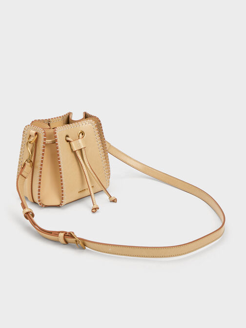 Circe Stitch-Trim Bucket Bag, Beige, hi-res