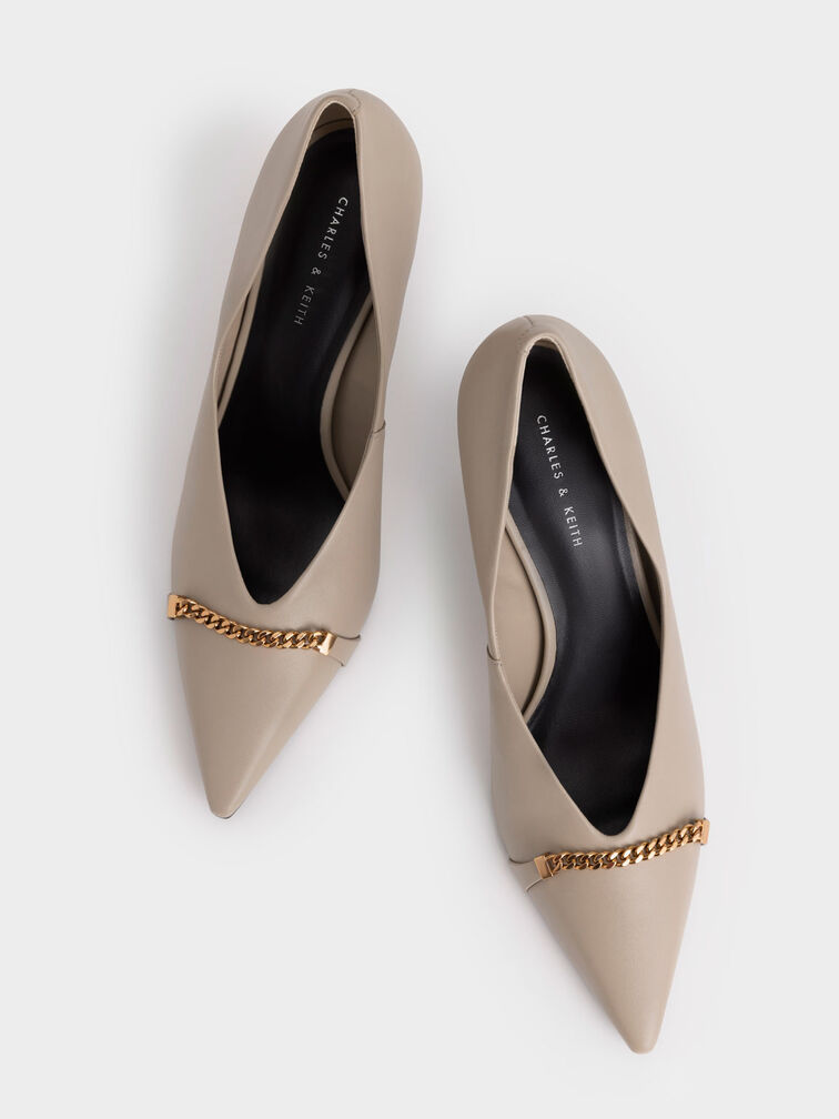 Chain Link D'Orsay Pumps, Taupe, hi-res