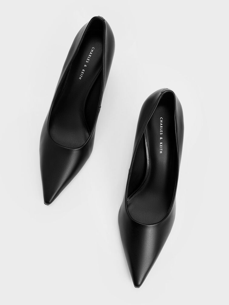 Pointed-Toe Cylindrical Heel Pumps, Black, hi-res