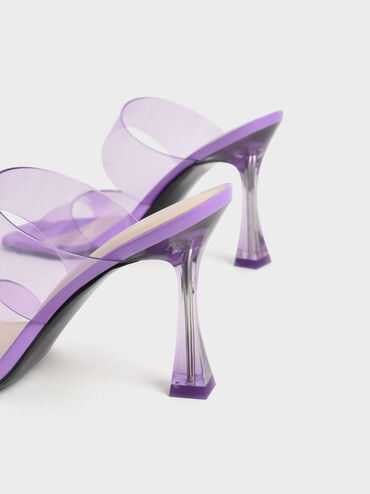 See-Through Heeled Mules, Purple, hi-res