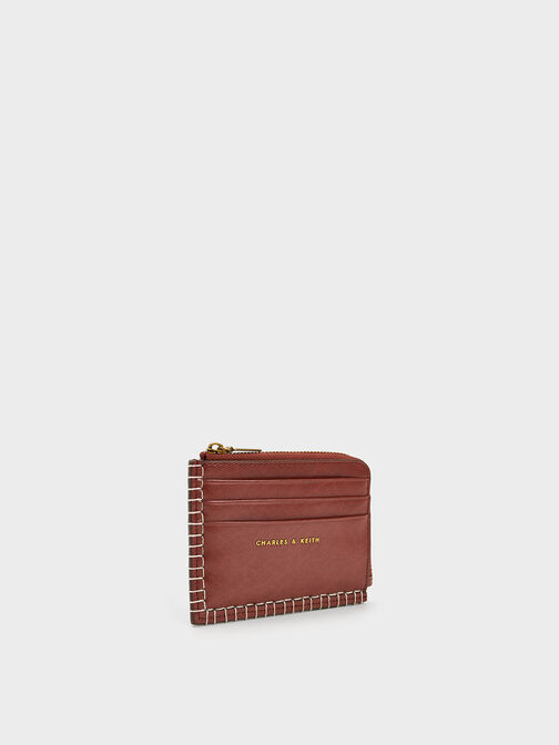 Circe Stitch-Trim Zip Around Card Holder, Mocha, hi-res