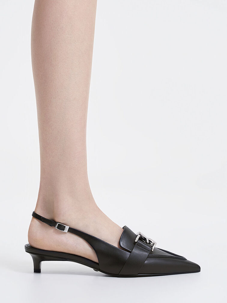 Gabine Leather Interlocking-Accent Slingback Pumps, Black, hi-res