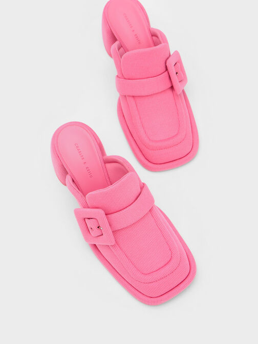 Sinead Woven Buckled Loafer Mules, Pink, hi-res