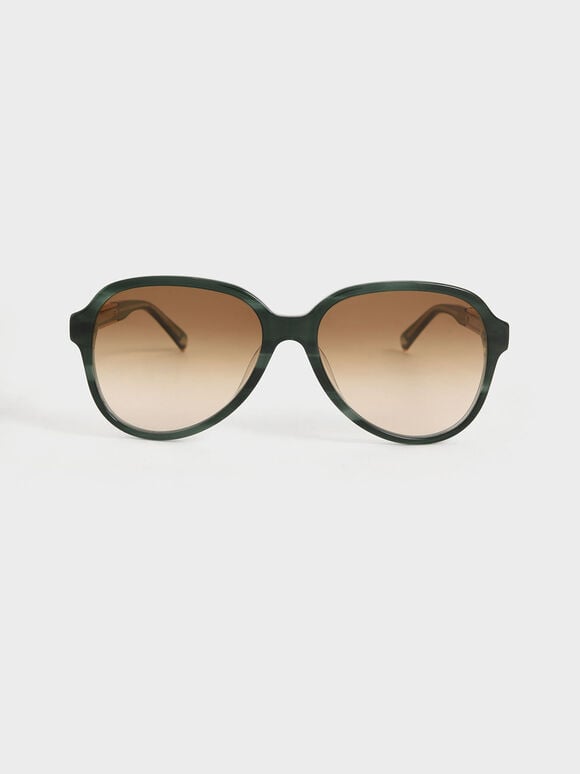نظارة شمسية آفياتور بإطار معدني أسيتات مضفر, لون أخضر, hi-res