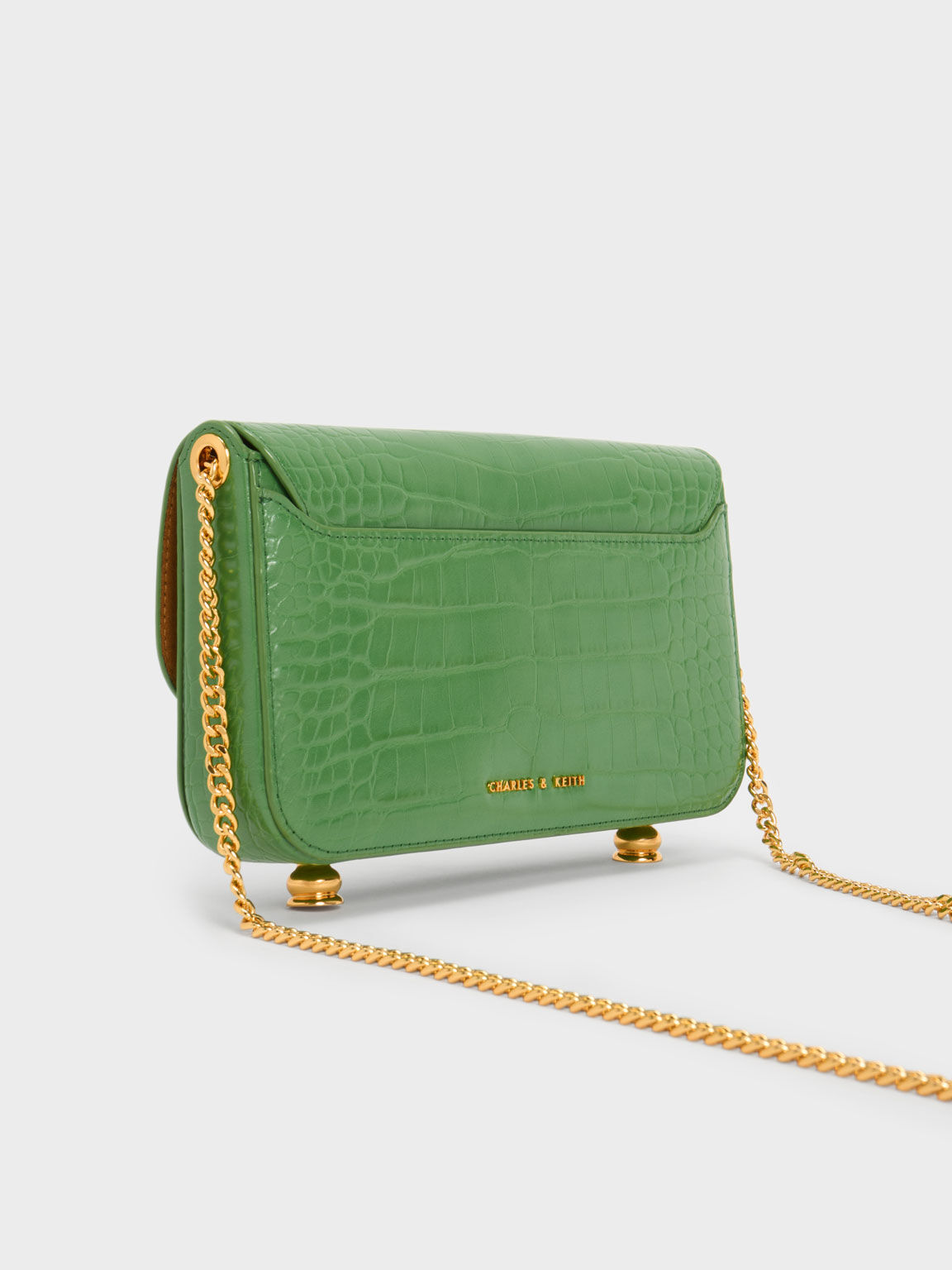 Meriah Croc-Embossed Clutch, Green, hi-res