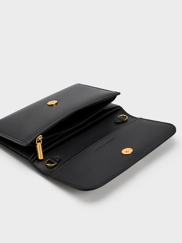Front Flap Long Wallet, Black, hi-res