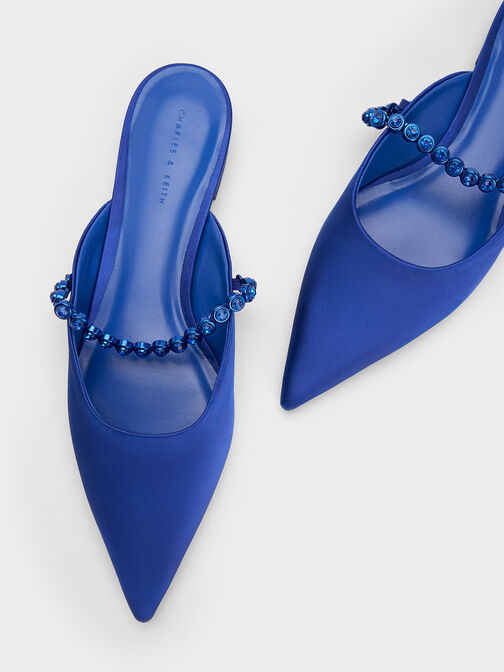 Gem-Strap Flat Mules, Blue, hi-res