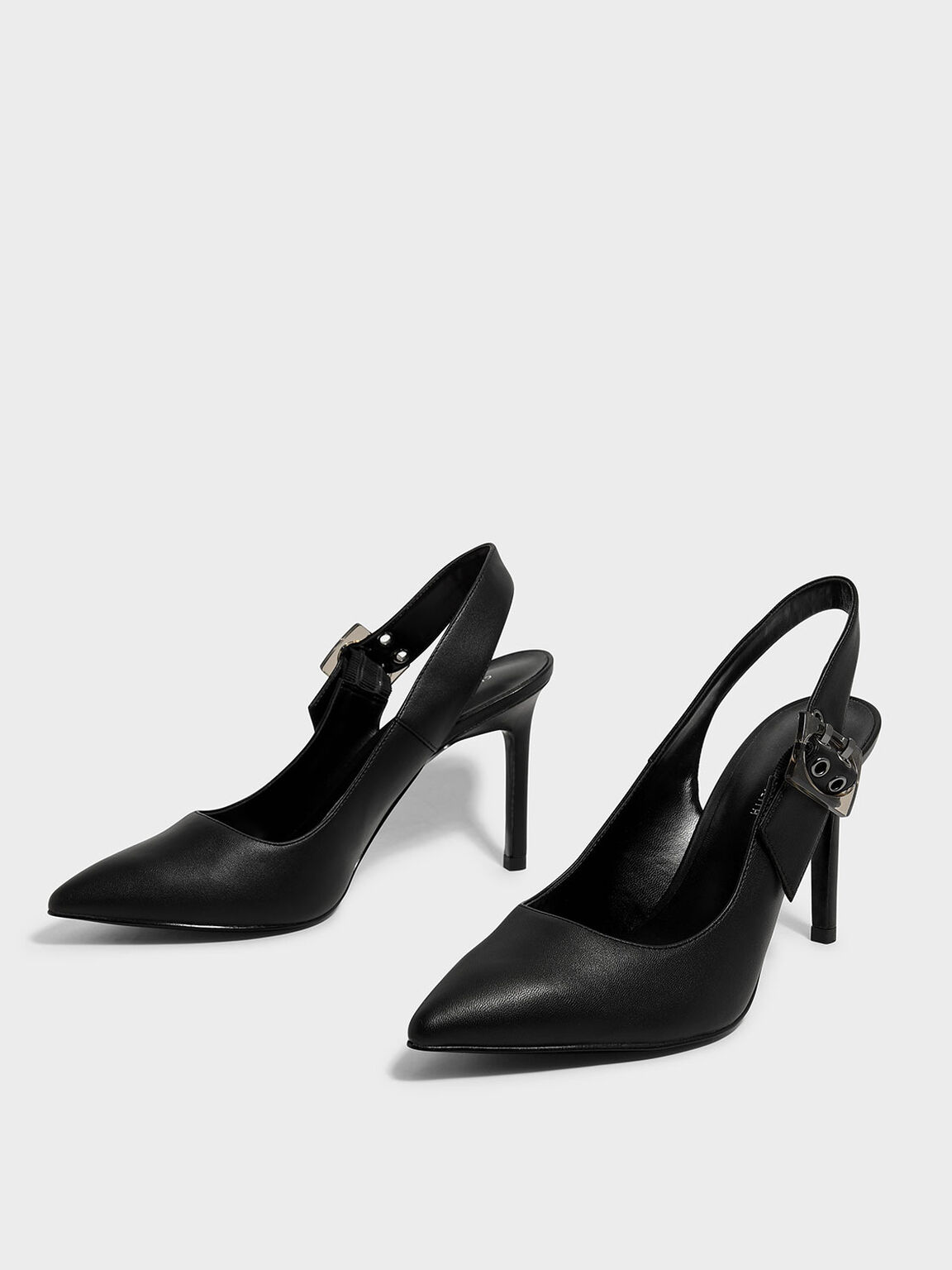 Buckled Slingback Pumps, Black, hi-res