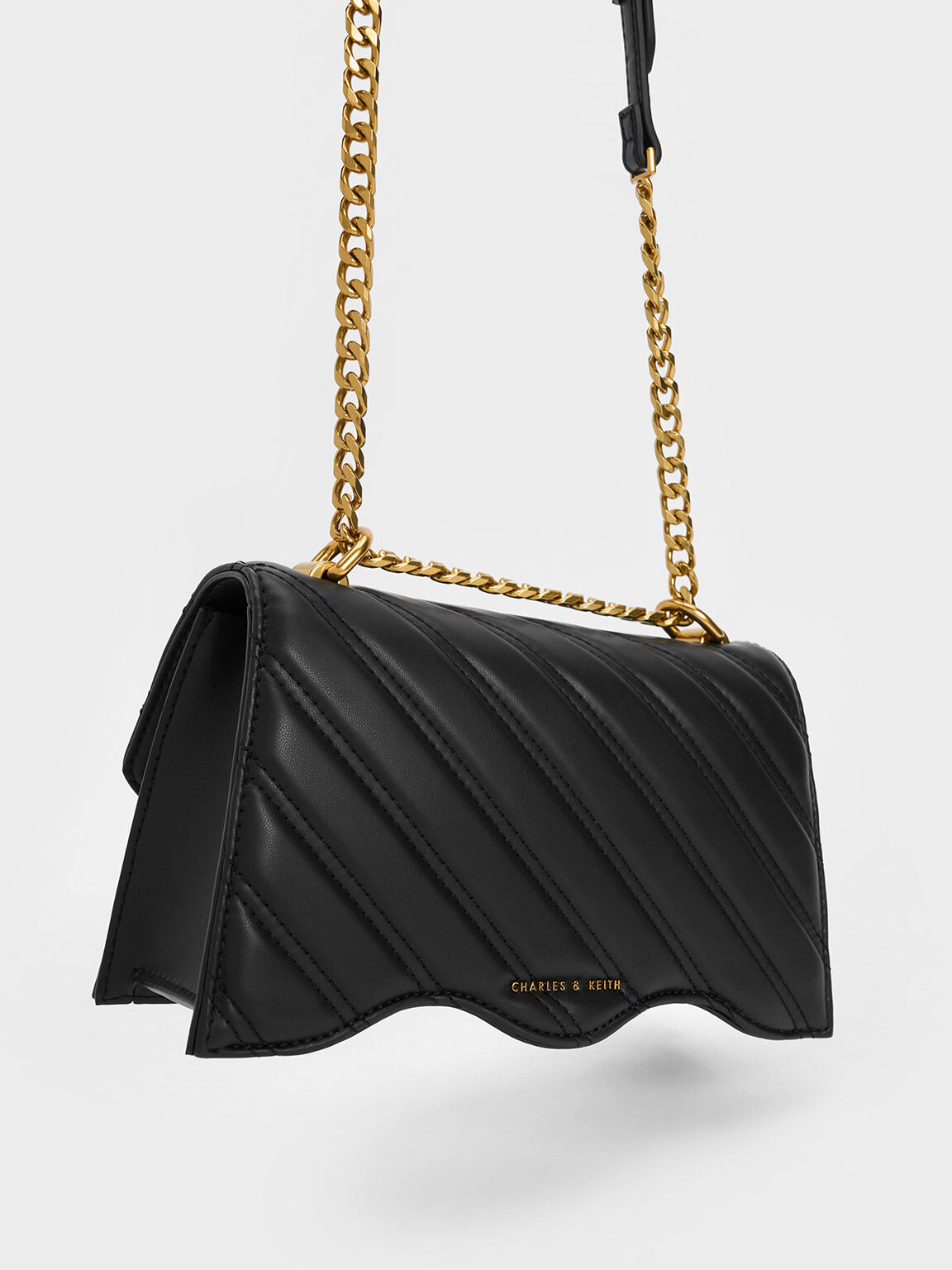 Freja Wavy Trapeze Crossbody Bag, Black, hi-res
